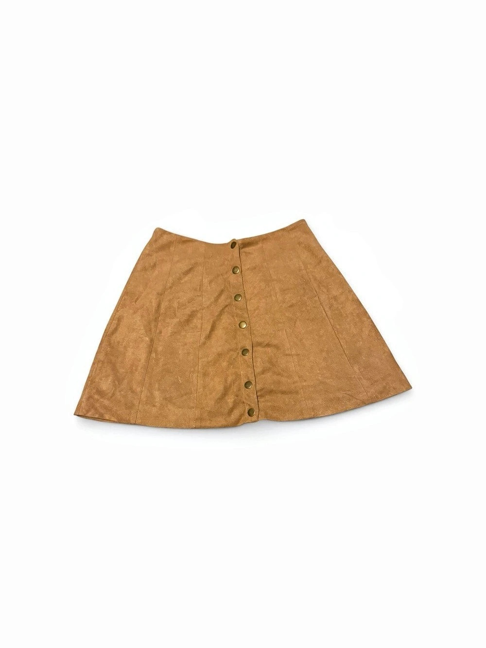 Altar’d State Faux Suede Button Front A-Line Skirt Size Small Camel